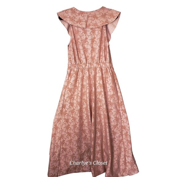 Zara Peach Floral Jacquard Ruffle Sleeve Whimsigoth Hi-Lo Maxi Dress Sz. M - Picture 5 of 12